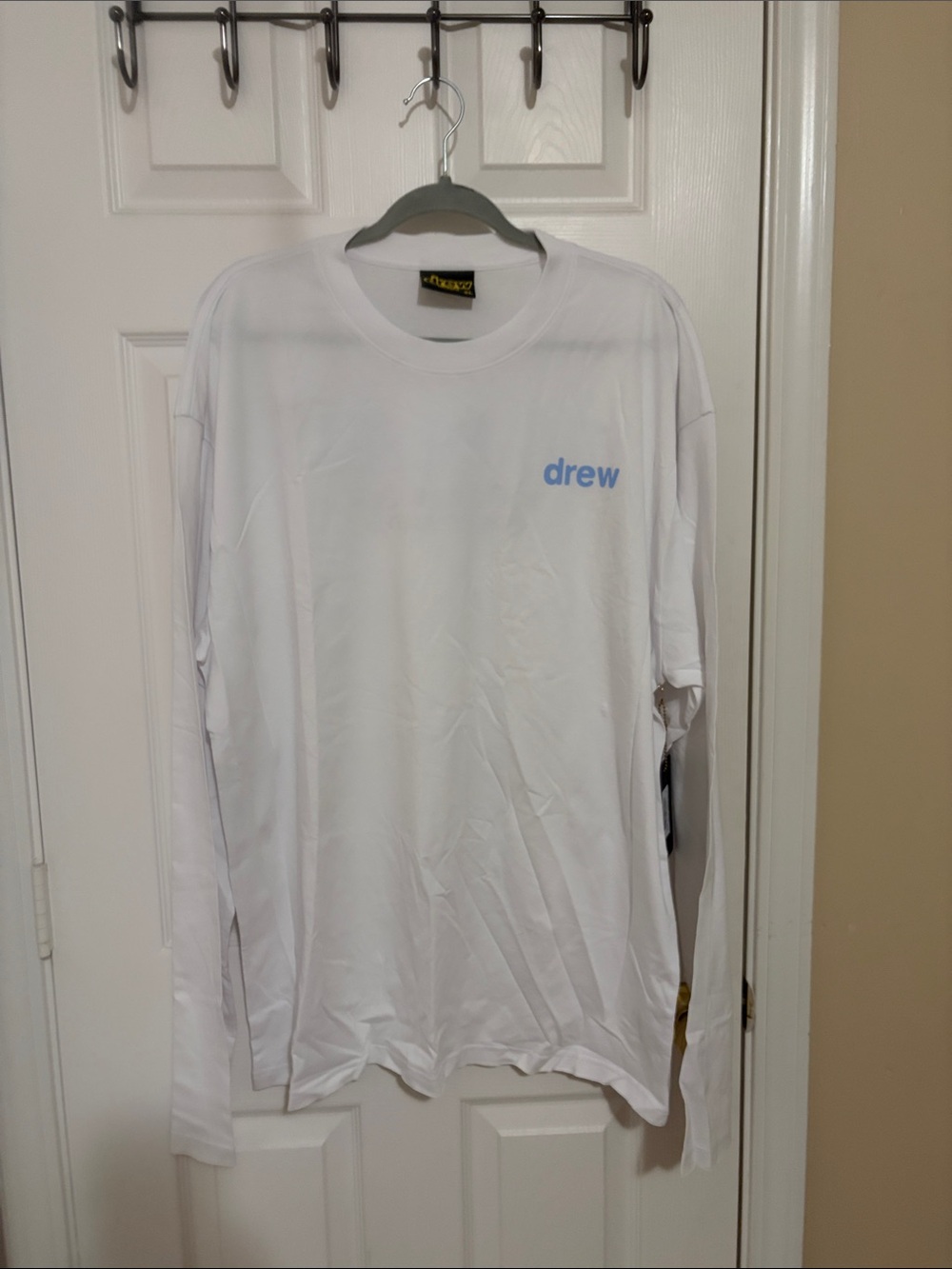 drew house White Long Sleeve Tee with Light Blue Logo